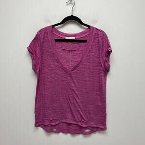 We The Free People Pink V-Neck Sundance Distressed Oversized Short Sleeve Top S